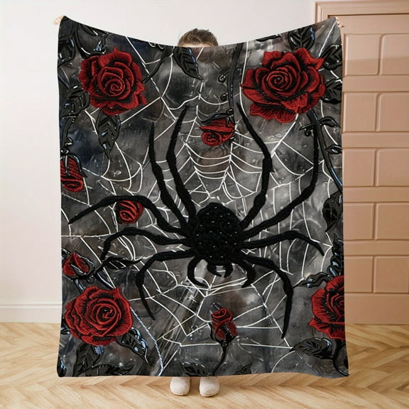 Cozy Spider Web Print Flannel Throw Blanket Soft Warm & Lightweight for Bed Sofa Office Camping & Travel Versatile All-Season Gift