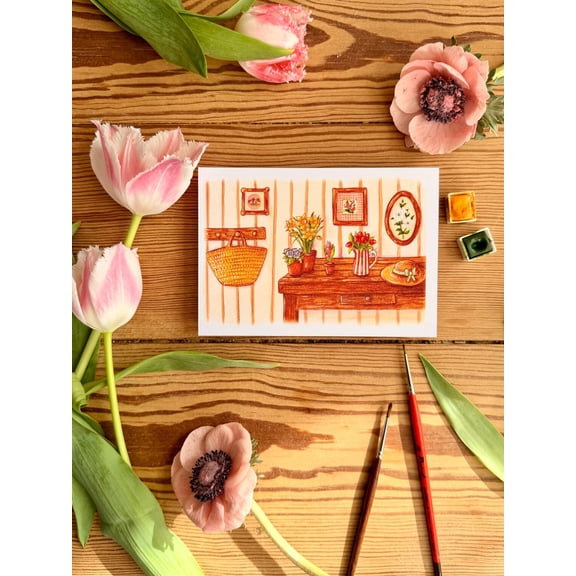 Cozy Spring Poster, Illustration Print, Unframed Paper Poster 24x36in