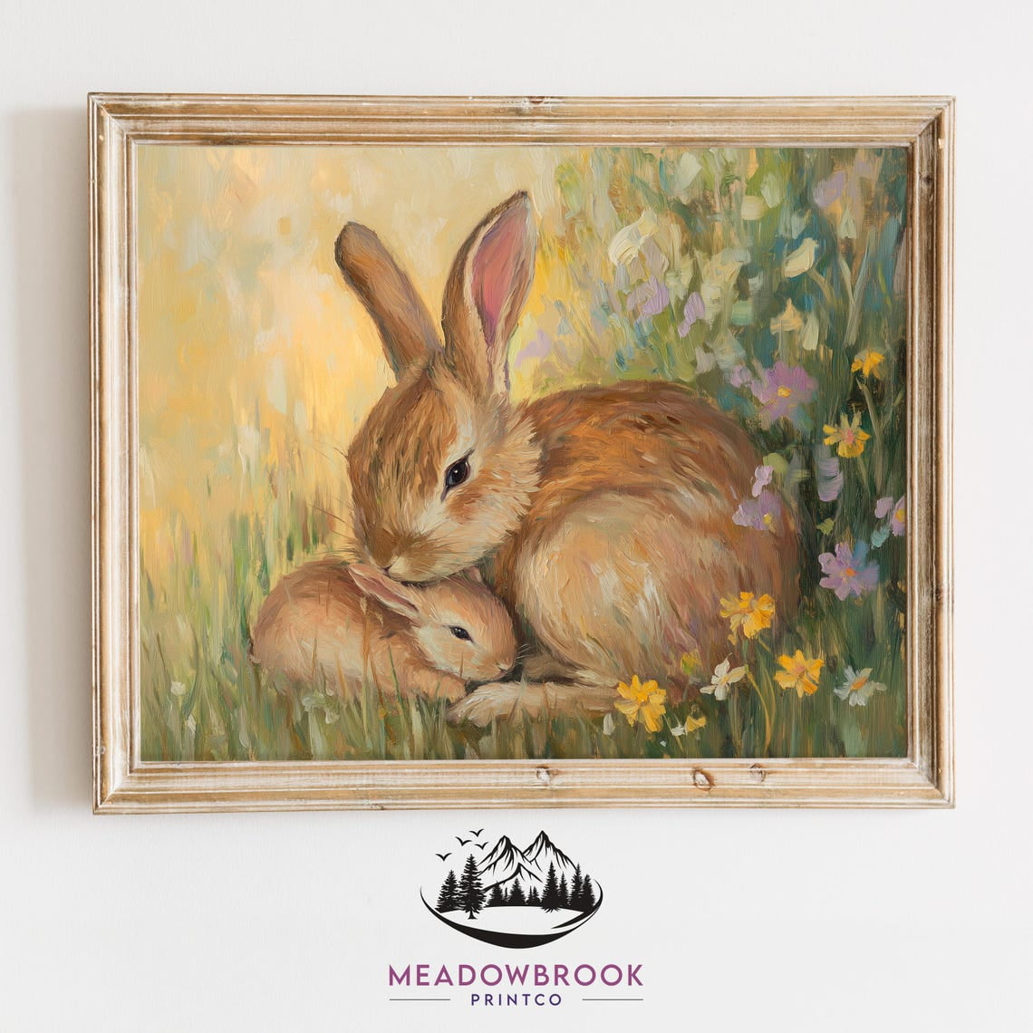 Cozy Spring Rabbits Printable - Vintage Bunny Painting, Easter Nursery ...