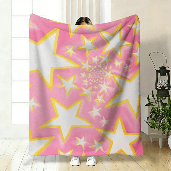 Cozy Star Tunnel Flannel Blanket, Soft Warm Reversible Throw, Digital Print Ultrasonic Embossing Bedspread for Home Dorm Office Travel Camping, All-Season