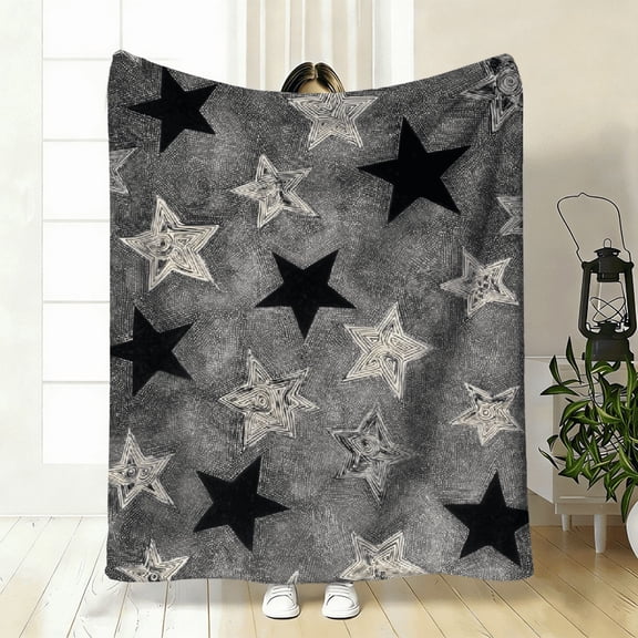 A Cozy Starry Sky Blanket with Soft High-Definition Digital, Featuring a Geometric Star Design. It'S a Cooling Blanket Suitable for Year-Round Use! Made from 100 Soft And Breathable Polyester