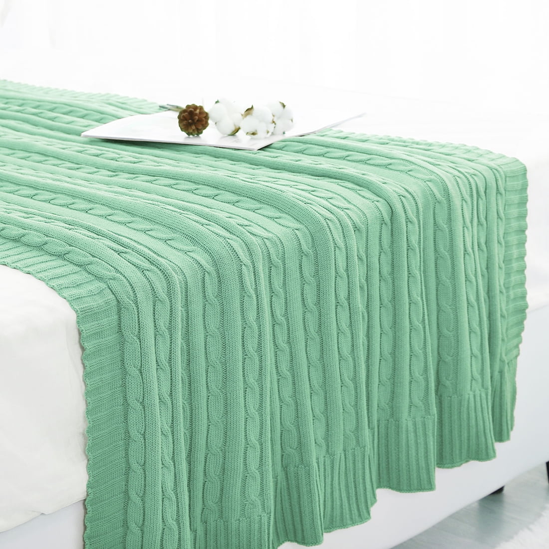 Unique Bargains Cable Knitted Bed Sofa Throw Blanket Light Green 47" x