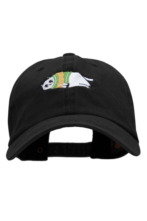 Cozy Sweater Cat Embroidered Unstructured Cotton Cap - Black OSFM