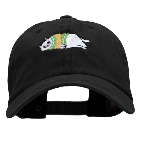 Cozy Sweater Cat Embroidered Unstructured Cotton Cap - Black OSFM