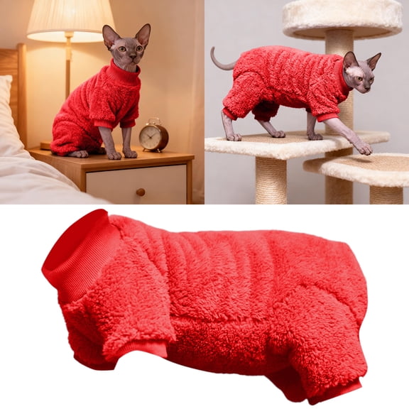 Cozy Sweater for Hairless Cats and Small Dogs in Pet Clothes Line Indoor Outdoor Warm Lightweight Jacket with Ribbed and Soft Comfort Fit, 25x19x3 cm, Red