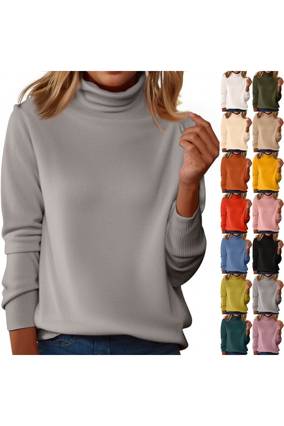 Cozy Sweaters For Women Turtleneck Long Sleeve Pullover Knitted Pullover Warm Tops Fall Winter Clothes White L