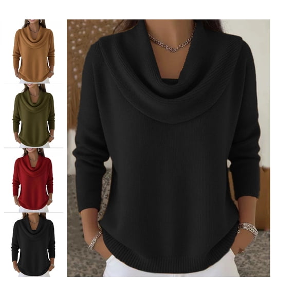 Cozy Sweaters for Women 2025 Knitted Casual Loose Pullover Fashion Cowl Neck Long Sleeve Fall Winter Clothes Trendy Tops Black XXL