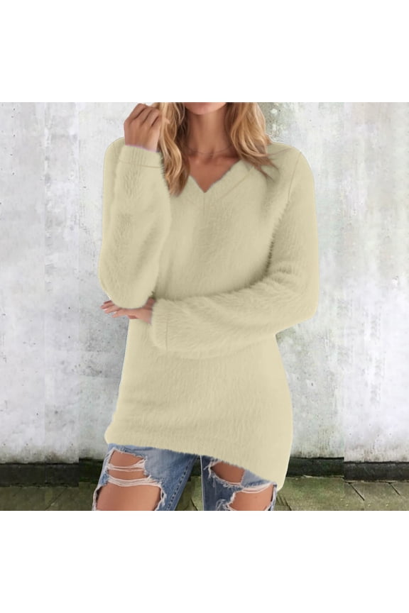 Cozy Sweaters for Women Cute Fuzzy Sweater Crewneck Long Sleeve Fleece Pullover Tops Soft Warm Fall Winter Clothing 2025