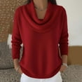 thumbnail image 1 of Cozy Sweaters for Women Knit Fall Winter Clothes Casual Loose Pullover Fashion Cowl Neck Long Sleeve Trendy Tops Wine L, 1 of 6