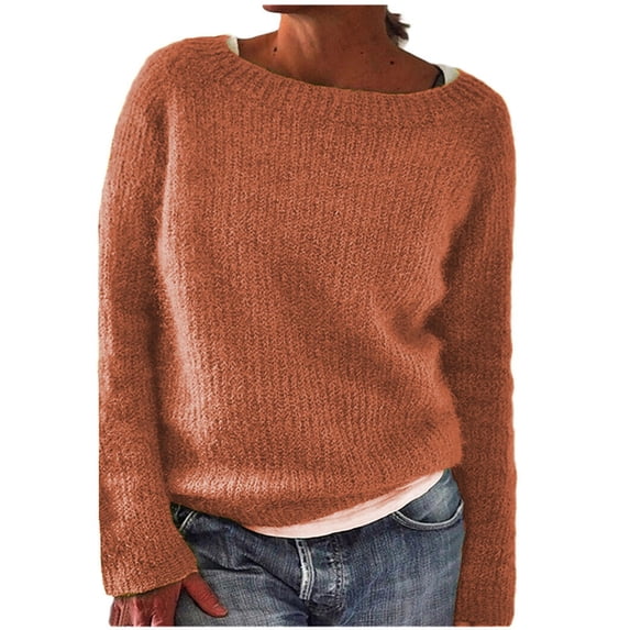 HOWPAY Cozy Sweaters for Women Lightweight Relaxed Fit Casual Basic Solid Color Long Sleeve Crew Neck Comfy Soft Pullover Tops Stretch Fall Clothes Orange XL