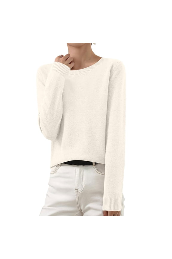 Cozy Sweaters for Women Long-Sleeve Lightweight Crewneck Sweater Beige 3XL