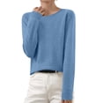 thumbnail image 1 of Cozy Sweaters for Women Long-Sleeve Lightweight Crewneck Sweater Blue 2XL, 1 of 5