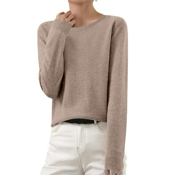 Cozy Sweaters for Women Long-Sleeve Lightweight Crewneck Sweater Camel M