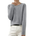 thumbnail image 1 of Cozy Sweaters for Women Long Sleeve Soft Lightweight Basic Knitted Pullover Sweater Gray M, 1 of 4