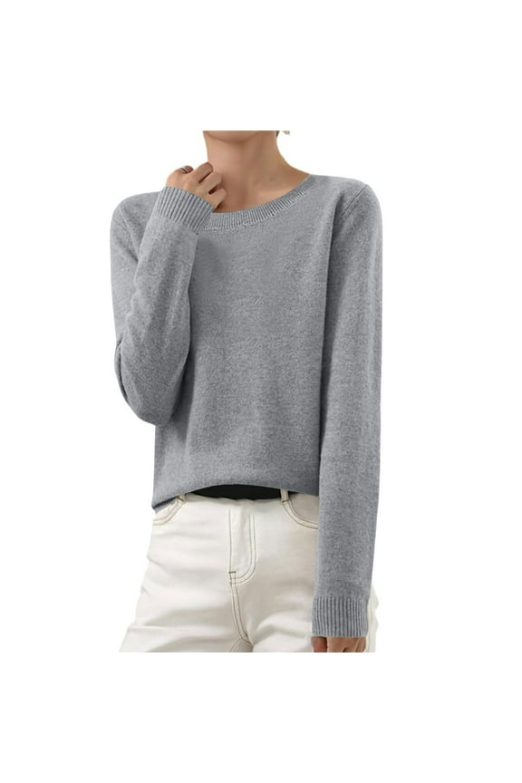 Cozy Sweaters for Women Long Sleeve Soft Lightweight Basic Knitted Pullover Sweater Gray XL