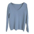 thumbnail image 1 of Cozy Sweaters for Women Spring Fall V Neck Knit Sweaters Loose Fit Versatile Solid Layering Tops Sweaters Blue XL, 1 of 5