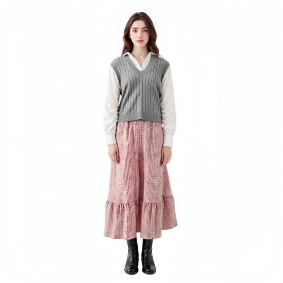 Cozy Sweaters for Women,Women's Vintage Loose V Neck Sleeveless Knit Preppy Style Pullover Sweater Vest Grey L