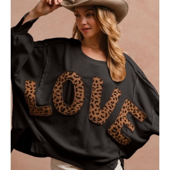Cozy Sweatshirt with Leopard "LOVE" Lettering