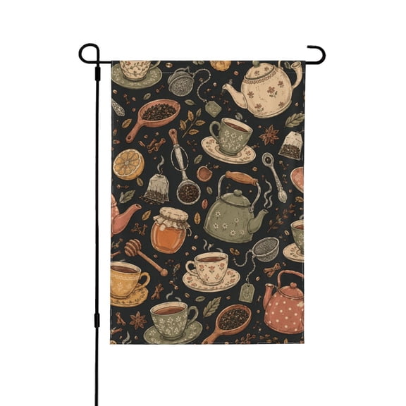 Cozy Tea Time Cafe Doodle Double Sided Garden Flag 12.5x18 Outdoor Decorative Yard Banner for Patio Lawn Garden