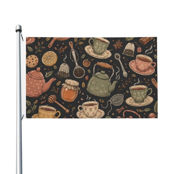 Cozy Tea Time Cafe Doodle Flag 3X5 Ft Garden Yard House Flags Banner Sign Outdoor Indoor Party Home Garden Decoration