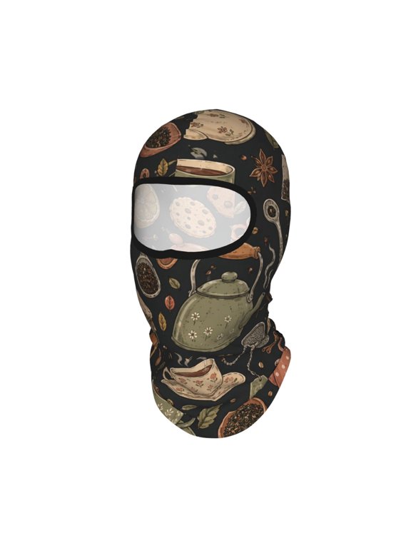 Cozy Tea Time Cafe Doodle Unisex Balaclava Ski Mask Full Face Cover for Cold Weather & UV Protection, Breathable Cooling Helmet Liner