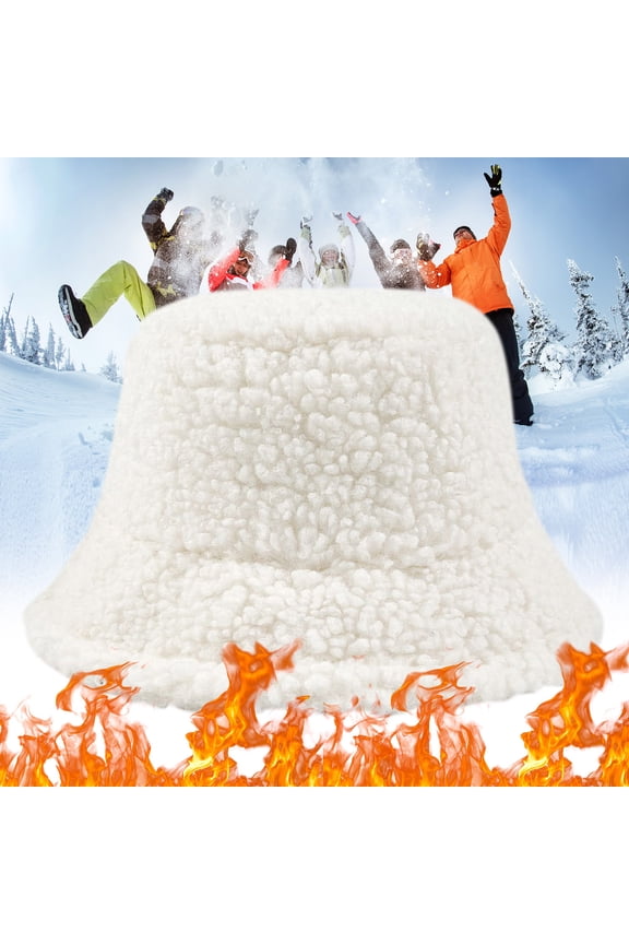 Cozy Teddy Bucket Hats for Men Women Winter Warm Outdoor Travel Festival Fisherman Hat, White