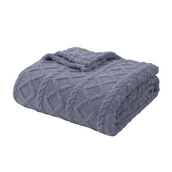 Cozy Textured Chenille Throw Blanket in Gray Blue for Couch Sofa Bed Living Room Home Decor