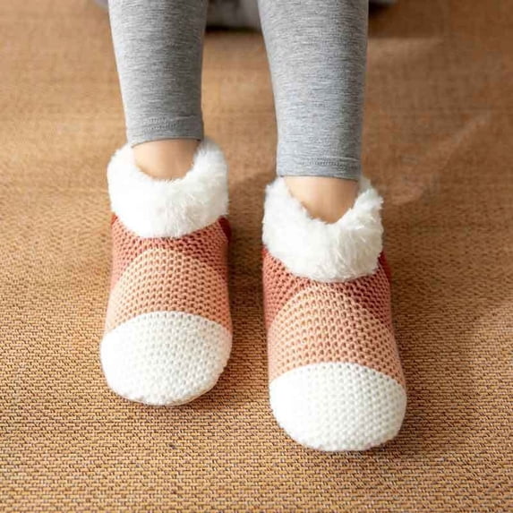 Cozy Thermal Insulated Fuzzy Slipper Socks for Women, Wearable Bed Socks, Non-Slip Cushioned House Footwear