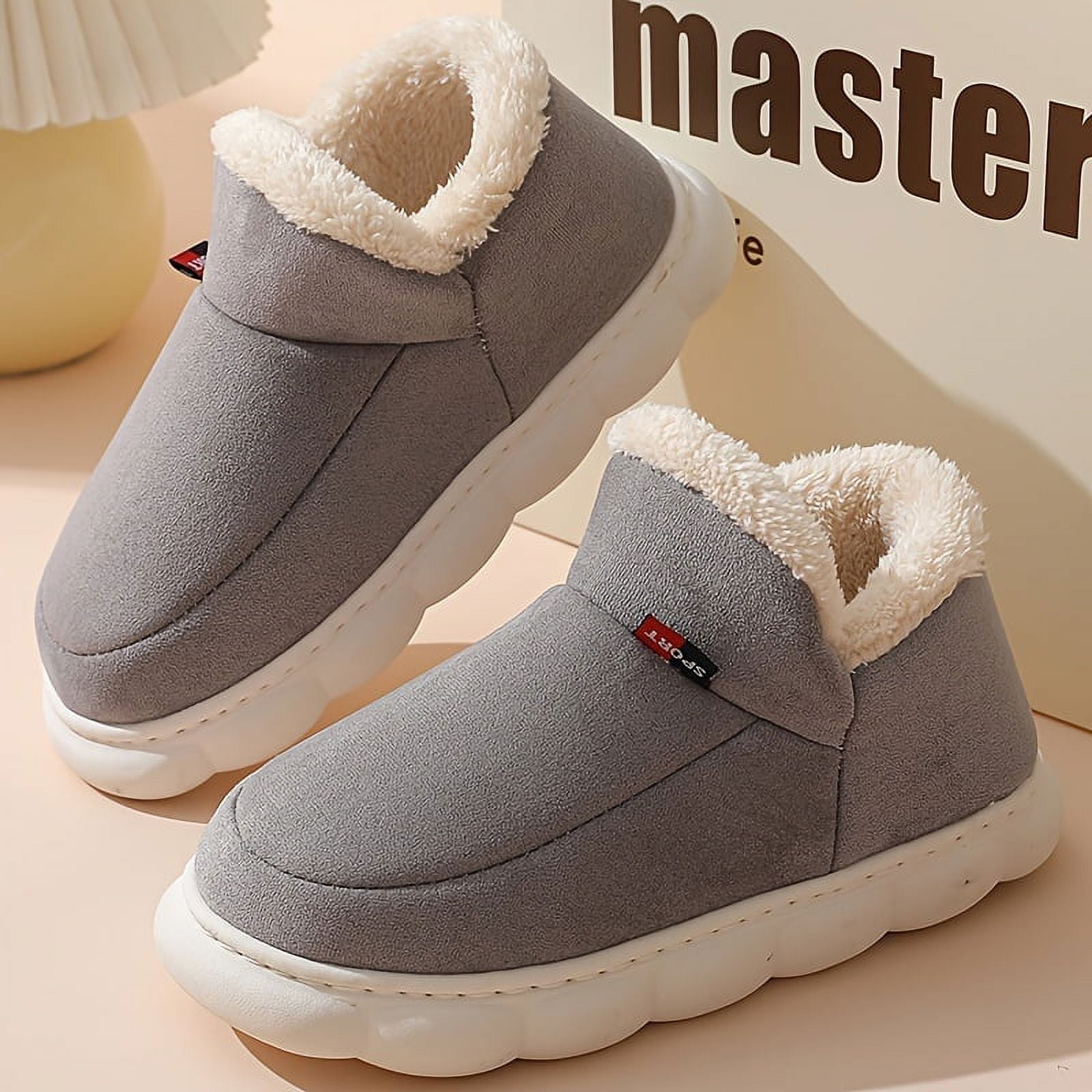 Cozy Thermal Slip On Shoes Warm Plush Lining Non Slip Soles Comfy Fit Durable Design Perfect for Winter and Autumn Unisex Solid Colour Home