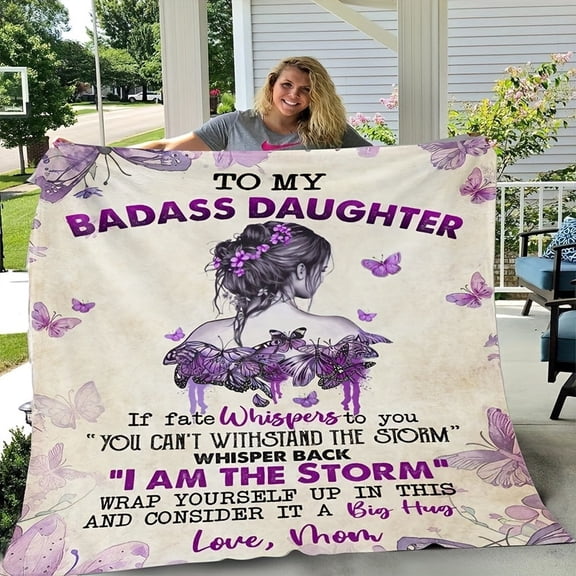 Cozy Throw Blanket Featuring a Rustic 'Badass Daughter' Design Perfect for Inspiration And Suitable for All Seasons Including Outdoor Camping And Hiking with a Reversible Cartoon Style
