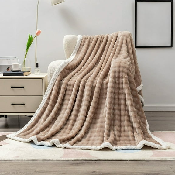 Cozy Throw Blanket Soft Fleece Fabric Warm Striped Design for Living Room Bedroom Couch and Versatile Home Decor(Khaki)