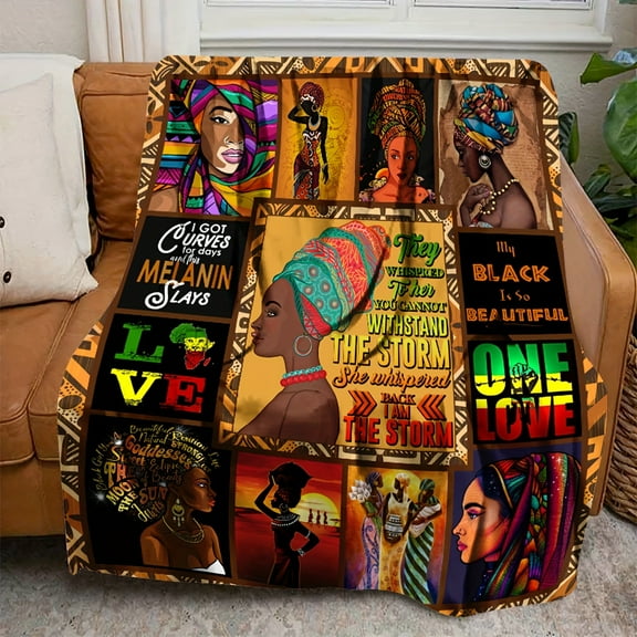 [Cozy Throw] Soft Fleece Throw Blanket | Cozy Vintage-Inspired with Empowering African American Women Design - Warm, Comfortable Polyester for All Seasons