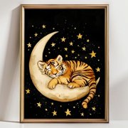 Cozy Tiger Moon Cute Animal Art for Nursery Decor Room Wall Art Lunar Decor