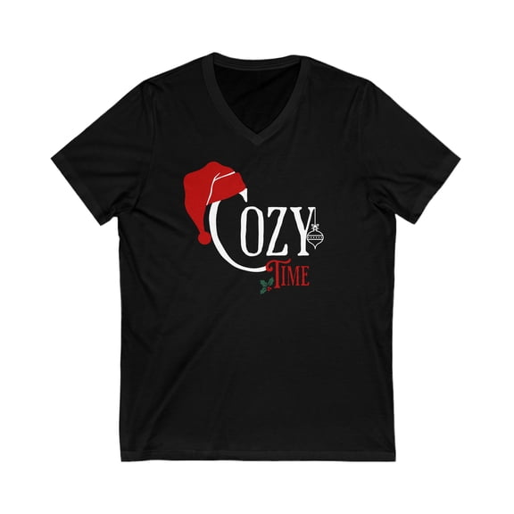 Cozy Time Tee Shirt, Christmas Unisex V-Neck Tee, Matching Holiday T-shirt
