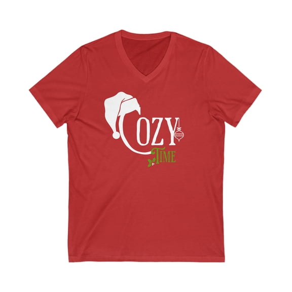 Cozy Time Tee Shirt, Christmas Unisex V-Neck Tee, Matching Holiday T-shirt