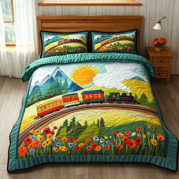 Cozy Train 3-Piece Quilted Bedding Set