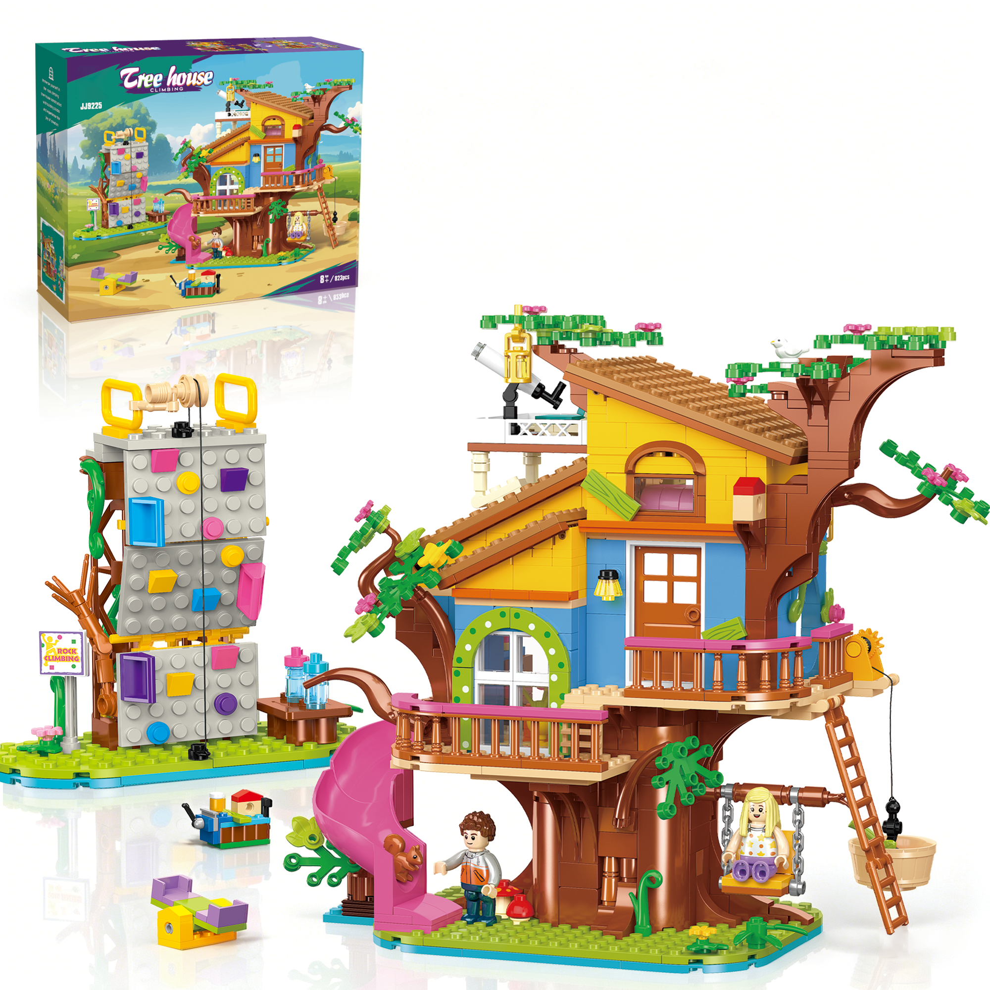 Tree House Building Block Set with Climbing Wall & Slide, Friends Adventure Treehouse with Swing, Compatible with LEGO, Birthday Gift for Adults & Teens(823pcs)