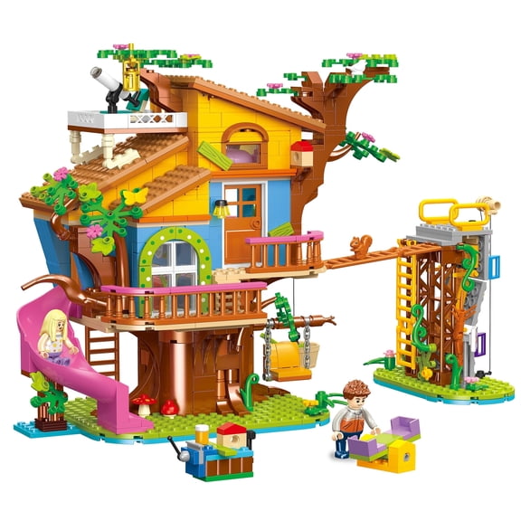 Cozy Tree House Building Set, 823PCS Fairy Tale Treehouse with Slide, Swing & Telescope, Collectible Display Decor