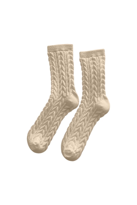 Cozy -Trimmed Thermal Stockings for Home Wear Soft Warm Calf-Length Winter Socks Solid Color Knit Comfort for Relaxed Living