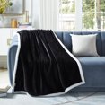 thumbnail image 1 of Cozy Tyme Lorraine Flannel Reversible Sherpa Throw - Super Soft Solid Color 50"x 60" Black, 1 of 10