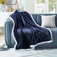thumbnail image 1 of Cozy Tyme Lorraine Flannel Reversible Solid Sherpa Throw - Super Soft Solid Color 50"x 60" Navy, 1 of 10