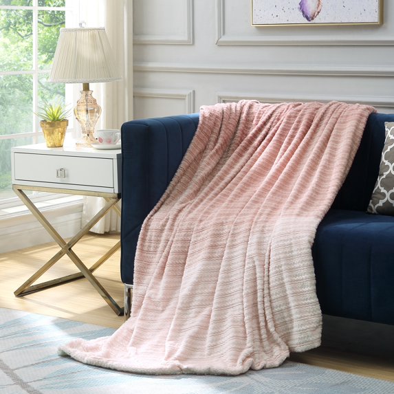 Cozy Tyme Polyester Reversible Throw, Blush Pink