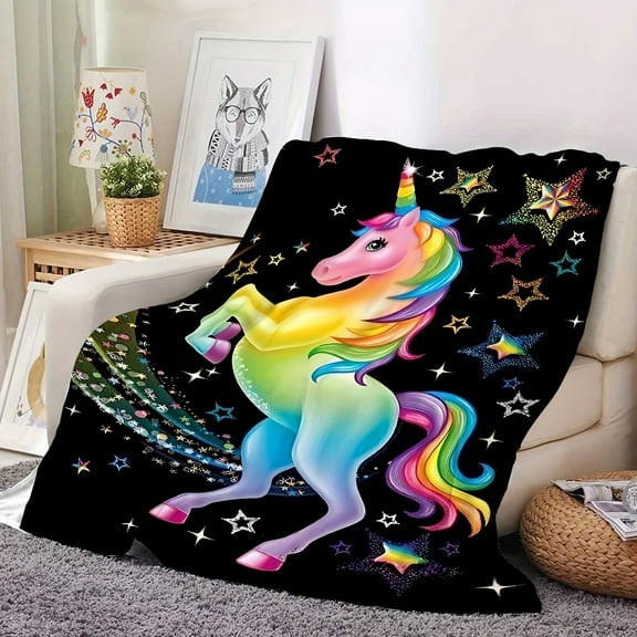 Cozy Unicorn Themed Flannel Throw Blanket Soft Warm & Versatile for Couch Bed Office and Travel Machine Washable All Season Comfort