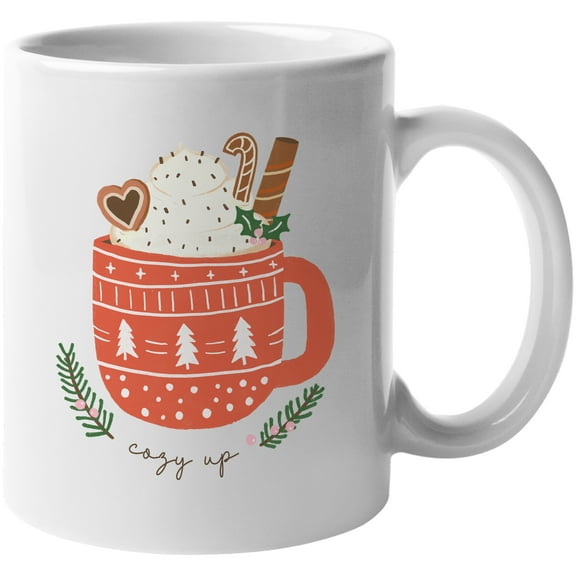 Cozy Up with Hand Drawn Cup of Christmas Hot Chocolate or Cocoa Art Merch Gift, White 11oz Ceramic Mug