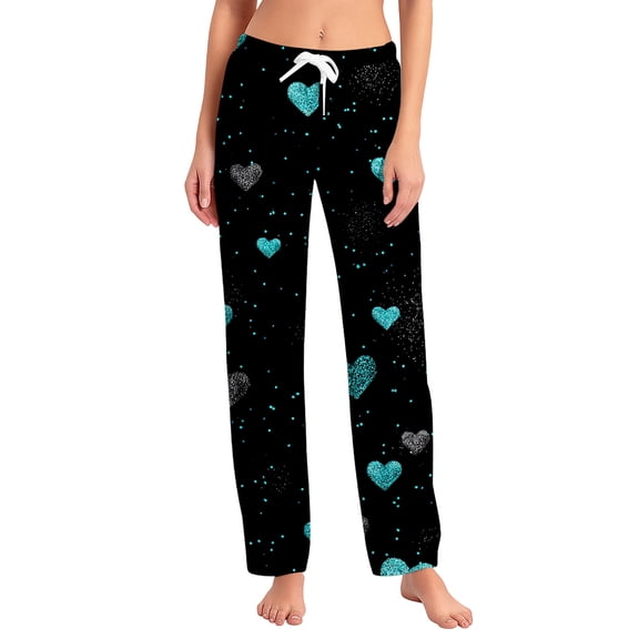 Cozy Valentine's Wide Leg Pajama Pants - Cute Heart Print, Elastic Waist Sleep Bottoms for Women's Loungewear,Wine XL