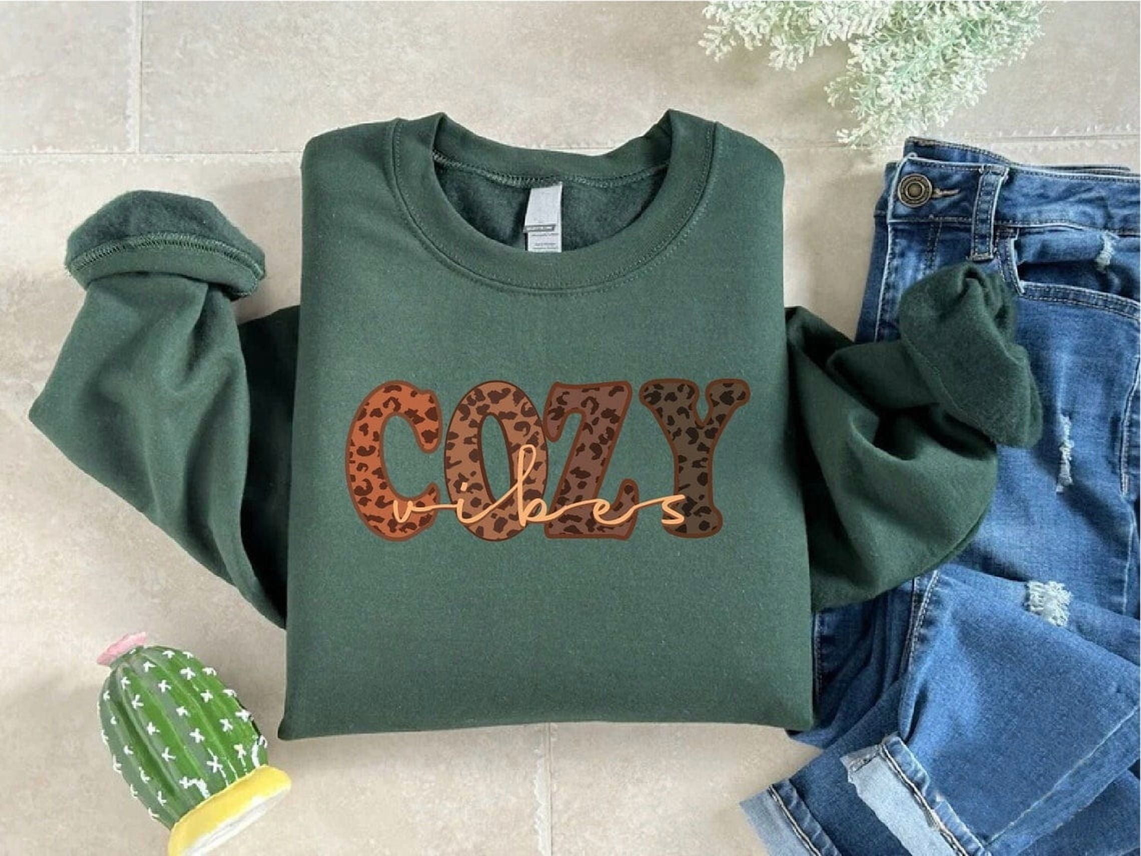 Cozy Vibes Sweatshirt, Fall Season Sweater, Vintage Leopard Print Shirt