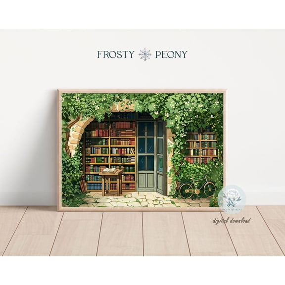 Cozy Vintage Bookstore Art Print, Cozy Bookshop Art Print, Nostalgic Literary Book Nook Art, Wall Art, Modern Wall Decor, 12x18 UNFRAMED