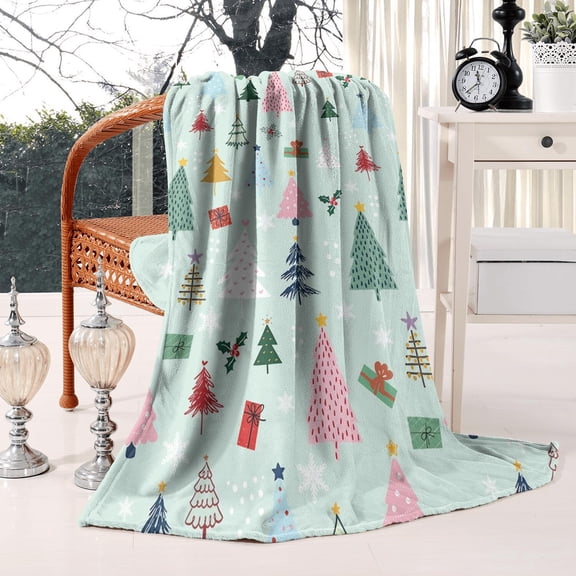 Cozy Warm 40"x50" Christmas Flannel Throw Holiday Pattern Soft Blanket for Couch Sofa Bed Living Room Decor
