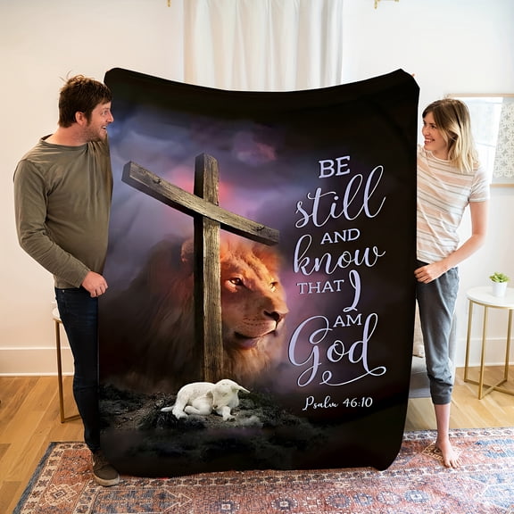 A Cozy And Warm Christian-Themed Blanket Featuring a Cross Perfect for Reflecting on The Comforting Verses of The Psalms. This Beautifully Printed  Blanket Serves As an Ideal Home Decoration