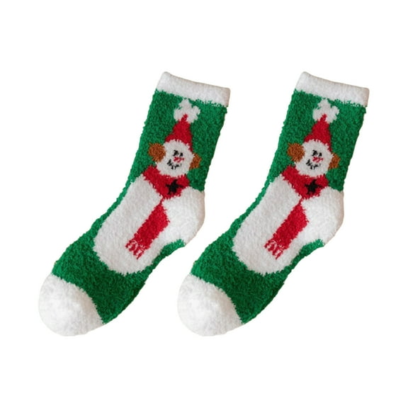 Cozy Warm Fuzzy Slipper Socks, Cute Holiday Christmas Tree/Santa /Reindeer Socks, Stretchy Socks for Male/Female(D)